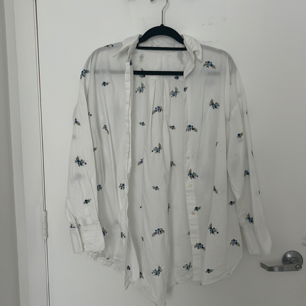 Mango Embroidered Oversized Oxford Button-up